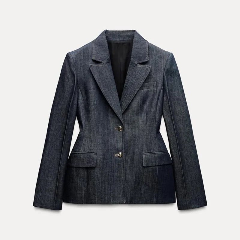 Elegant Denim Blazer Vest Pants Set Women Single-breasted V-Neck Suit Coat Strapless Tanks Straight Leg Jeans 2025 New Lady Suit