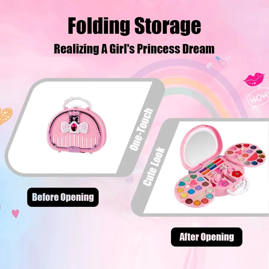 Kids Beauty Makeup Kit – Washable Pretend Play Cosmetic Bag with Mirror (Non‑Toxic & Safe for Girls)