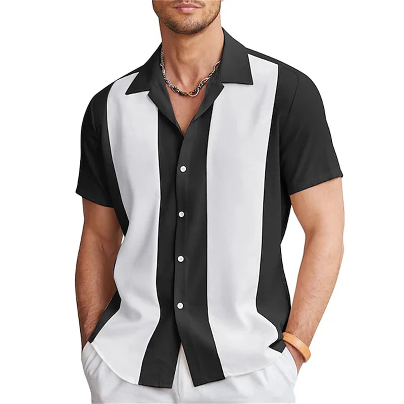 Fashion summer 2023 men's shirt bowling shirt button shirt casual short sleeve color matching lapels street daily men's 6 colors