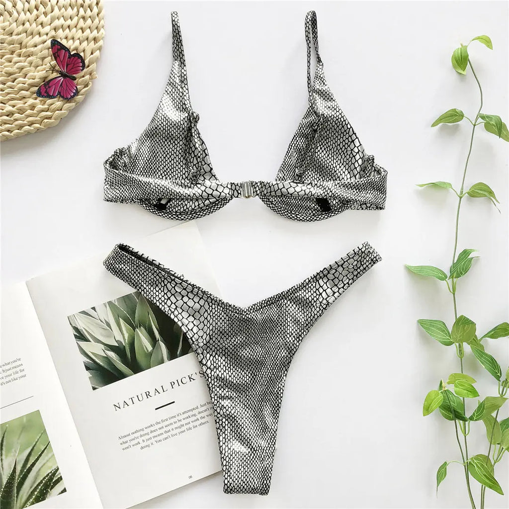 Women’s V‑Bar Underwire Bikini – V‑Shape Wire Two‑Piece Swimsuit S–XL (V439)