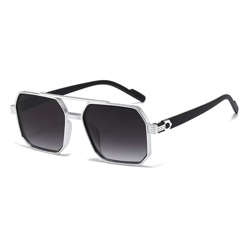 Car Sun Glasses New Fashion Double Beam Polygonal Sunglasses Retro Personalized Trendy Large Frame Eyewear European and American