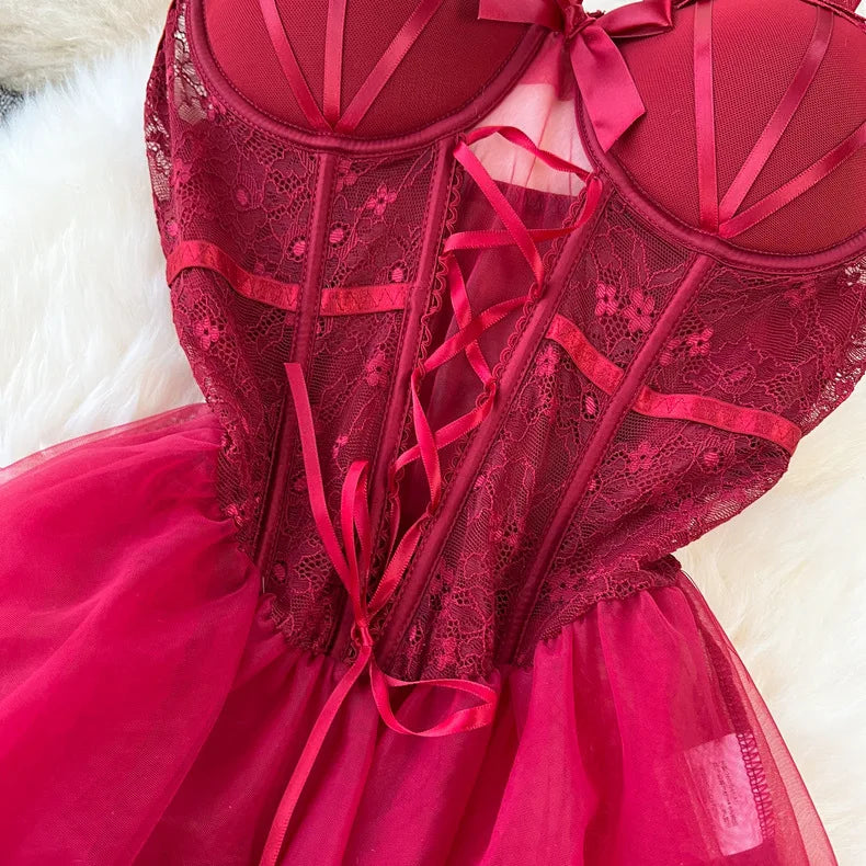 Gauze Spaghetti Strap Wedding Role‑Play Sleepwear