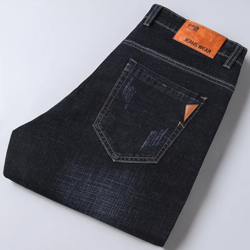 Straight‑Leg Micro‑Elastic Jeans