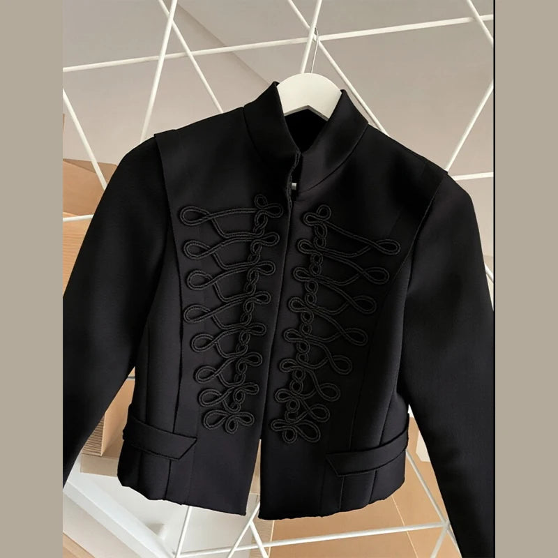 Napoleon Golden Short Jacket Women Vintage Stand Collar Long Sleeve Cropped Jackets 2026 Spring New Lady Outwear High Street