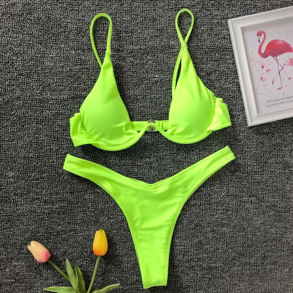 Women’s V‑Bar Underwire Bikini – V‑Shape Wire Two‑Piece Swimsuit S–XL (V439)
