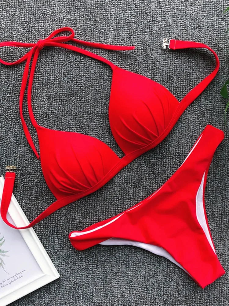 Halter Bra‑Cup Push‑Up Bikini