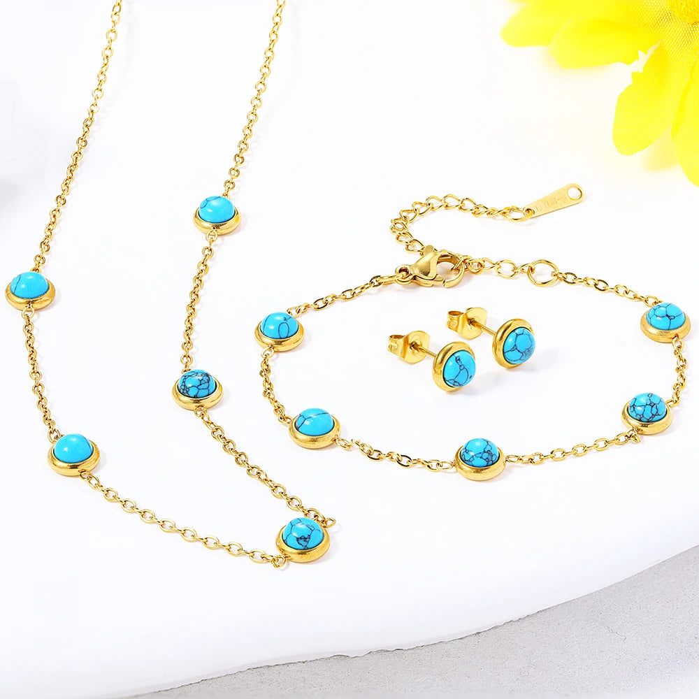 4pc minimalist high-end pearl women's necklace earrings titanium steel versatile bracelet personalized women's jewelry set
