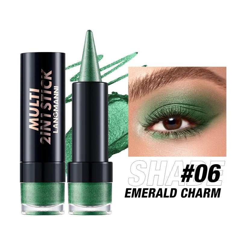 NEW 2 IN 1 Pearlescent Eye Shadow Pen Pointed Eyeliner Stick Caramel Brown Black Eyeshadow Makeup Silky Smooth Lasting Eyeshadow