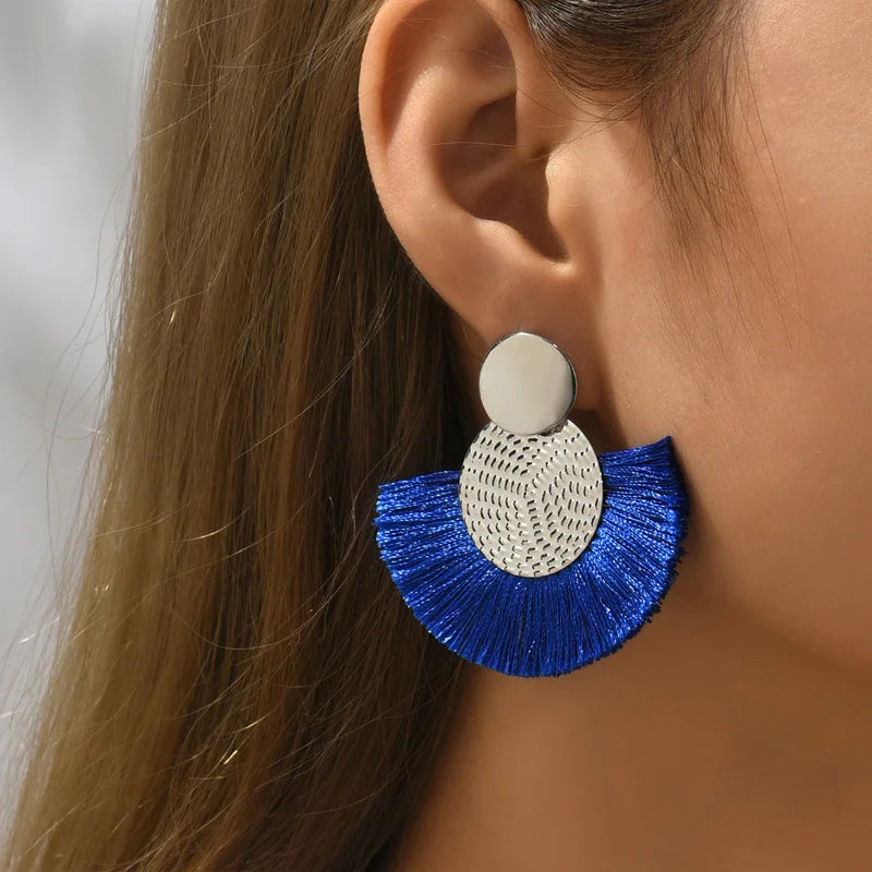 Fashion Bohemian Big Tassel Dangle White Fringe Female Earrings Drop Earrings for Women Statement Wedding Jewelry