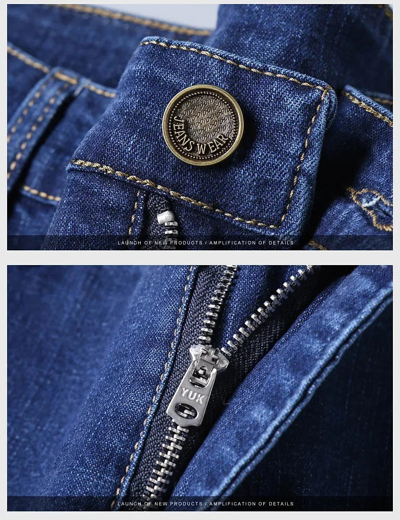 Straight‑Leg Micro‑Elastic Jeans