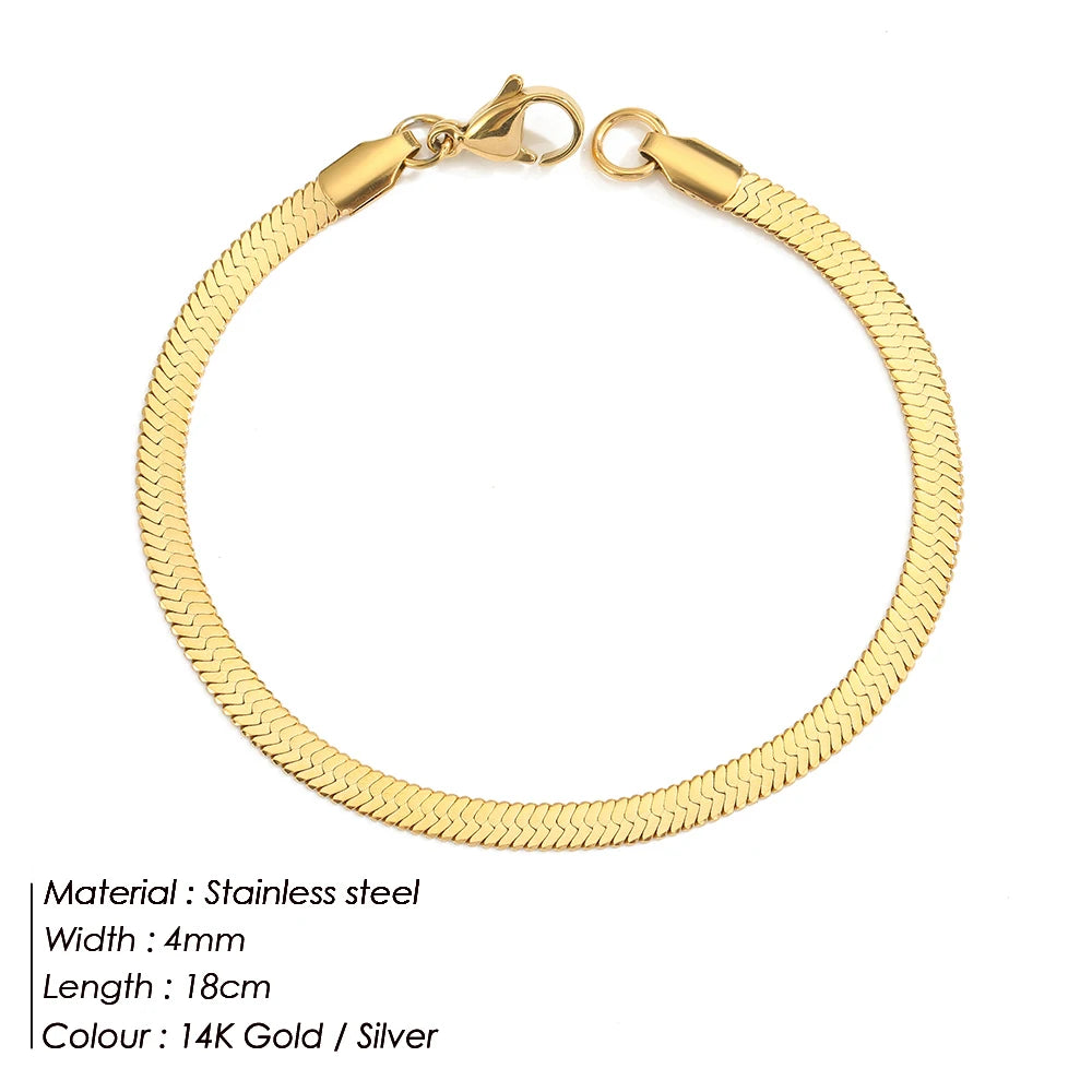 eManco Women Trend Classic Snake Chain Bracelet Gold Color Width 2/3/4/5MM Stainless Steel Chain Bracelet For Women Jewelry Gift