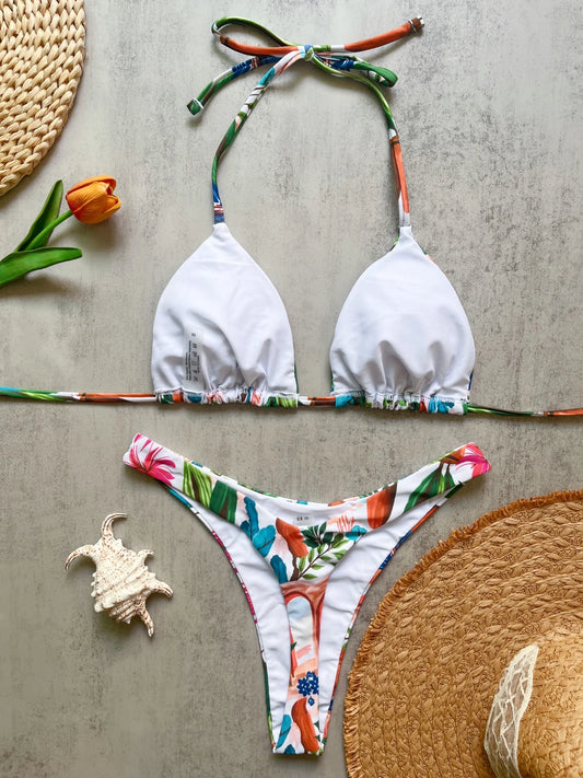 FLAXMAKER Lace‑Up V‑Neck Ruffle Monokini & Sarong