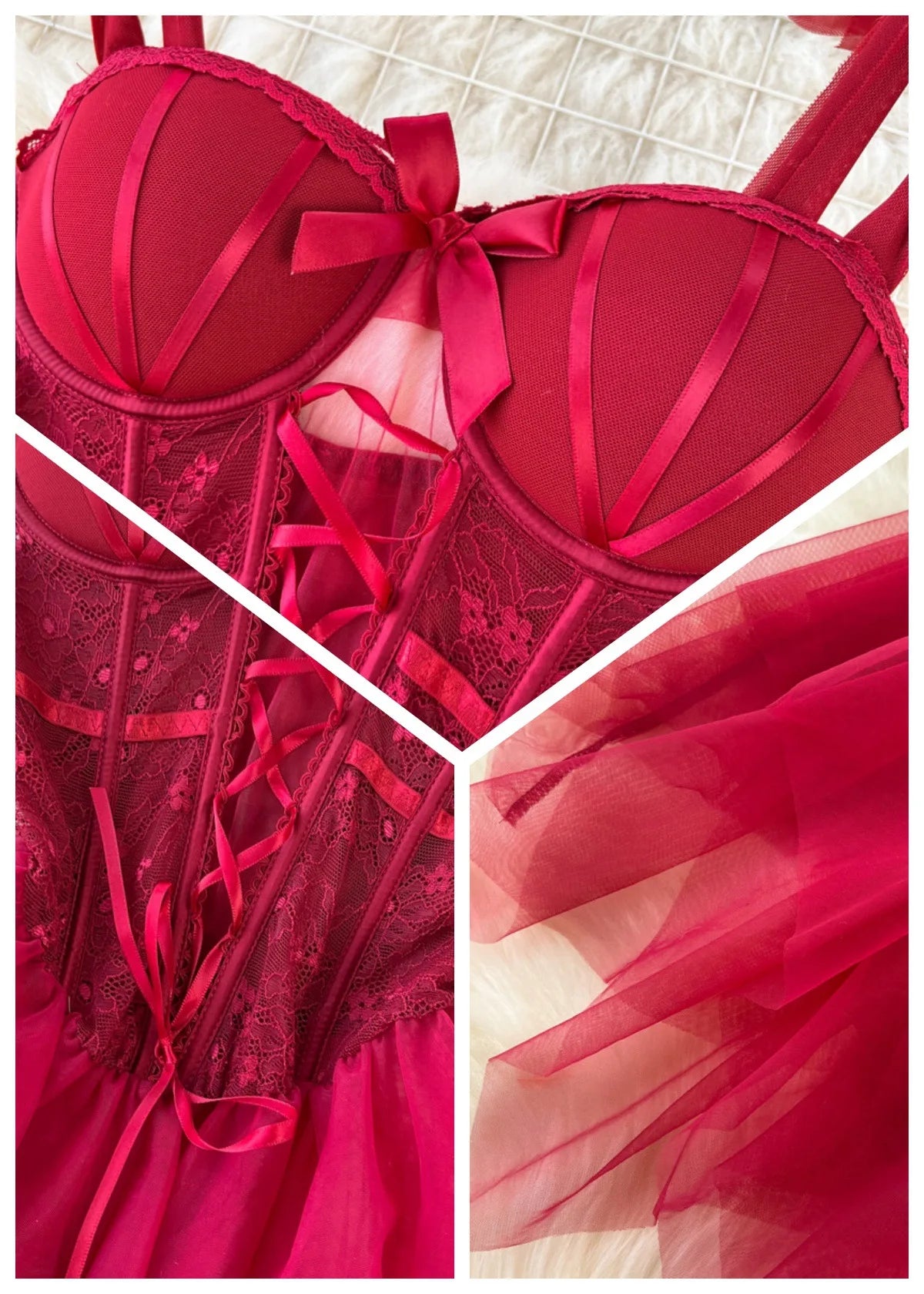 Gauze Spaghetti Strap Wedding Role‑Play Sleepwear