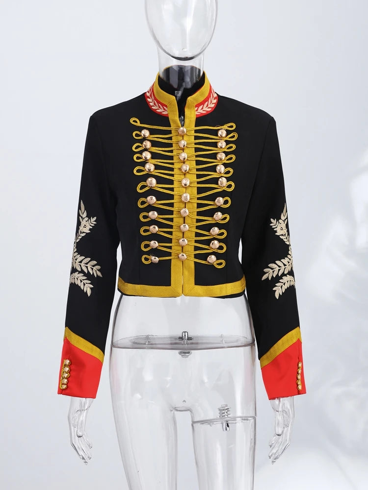 Napoleon Golden Short Jacket Women Vintage Stand Collar Long Sleeve Cropped Jackets 2026 Spring New Lady Outwear High Street