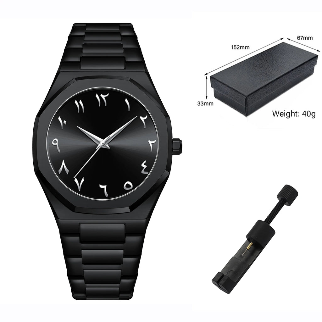 Modern minimalist personality creative all-black men's watch Arabic digital sports leisure alloy men's watch unique design watch