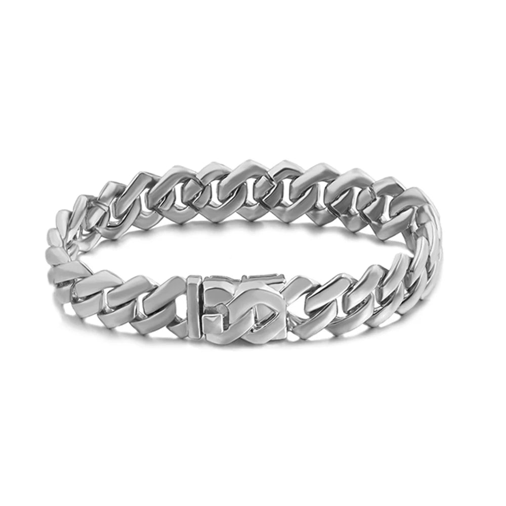 1Pcs 13/14MM Cuban Chain Bracelet for Men Women Prong Miami Rhinestones Cuban Bracelets Wristband Hiphop Gifts Jewelry