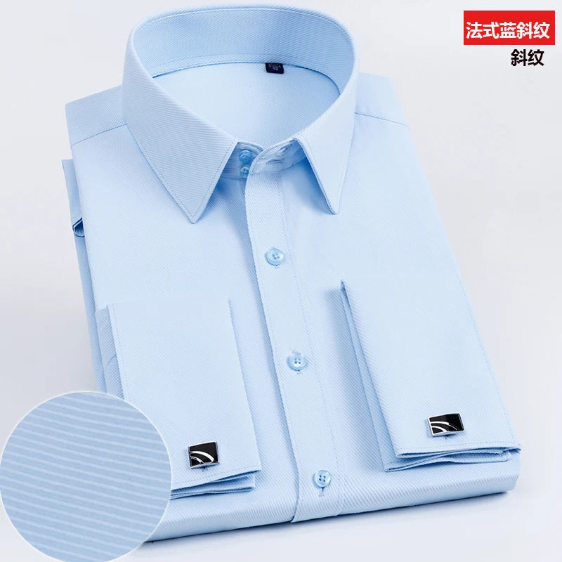 Men’s French Cufflink Slim‑Fit Business Shirt