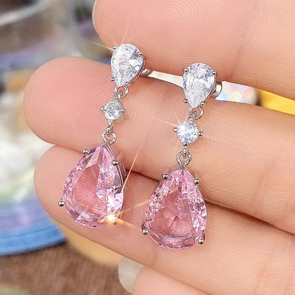 2025 New Arrivals Fashion Luxury silver color korean Zircon Stud Pink Earing Earrings For Women Girl Party Gift Jewelry Z7
