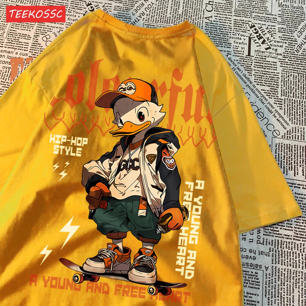 Handsome And Cool Duck Pattern Printing T-Shirt Cotton Fashion T-Shirt Women'S Trendy Cool Clothes Breathable Cartoon Tees