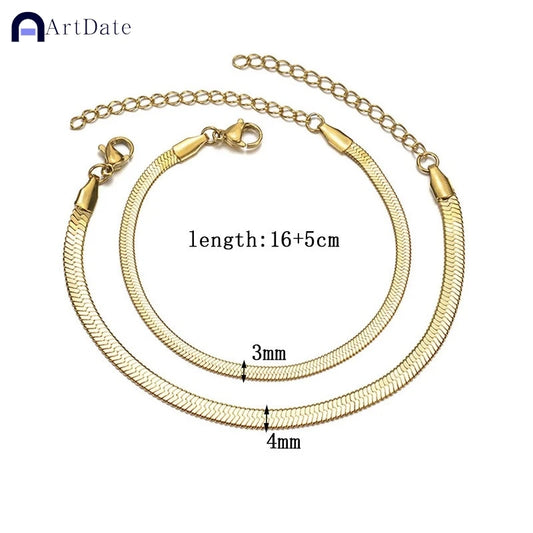 Minimalist 16+5cm Classic Snake Chain Bracelet Gold Color Width 2/3/4MM Stainless Steel Chain Bracelet For Women Jewelry Gift