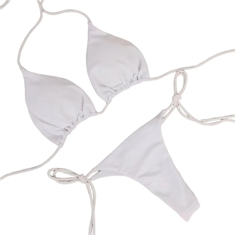 Women’s 2025 Solid Halter Triangle Bikini – Two‑Piece Thong Swimsuit for Summer Beachwear