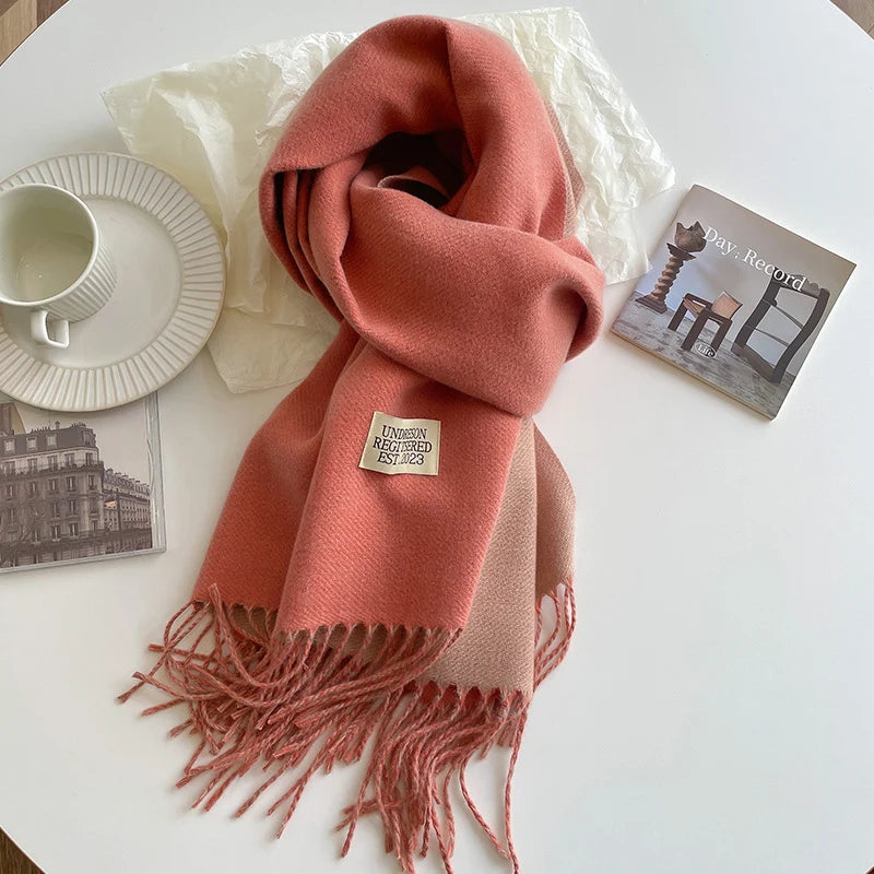 Fashion Solid Cashmere Warm Scarf New Design Pashmina Winter Double Side Diffrent Color Shawl Wraps Bufanda with Tassel Blanket