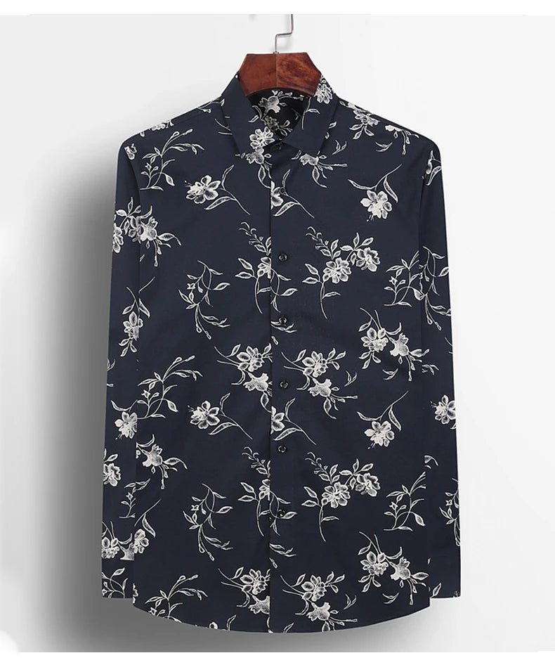 Men Long Sleeve Floral Print Shirt Brand Casual Fashion Button Up Printed Flower Shirts Dress Men Slim Fit Thin Clothing