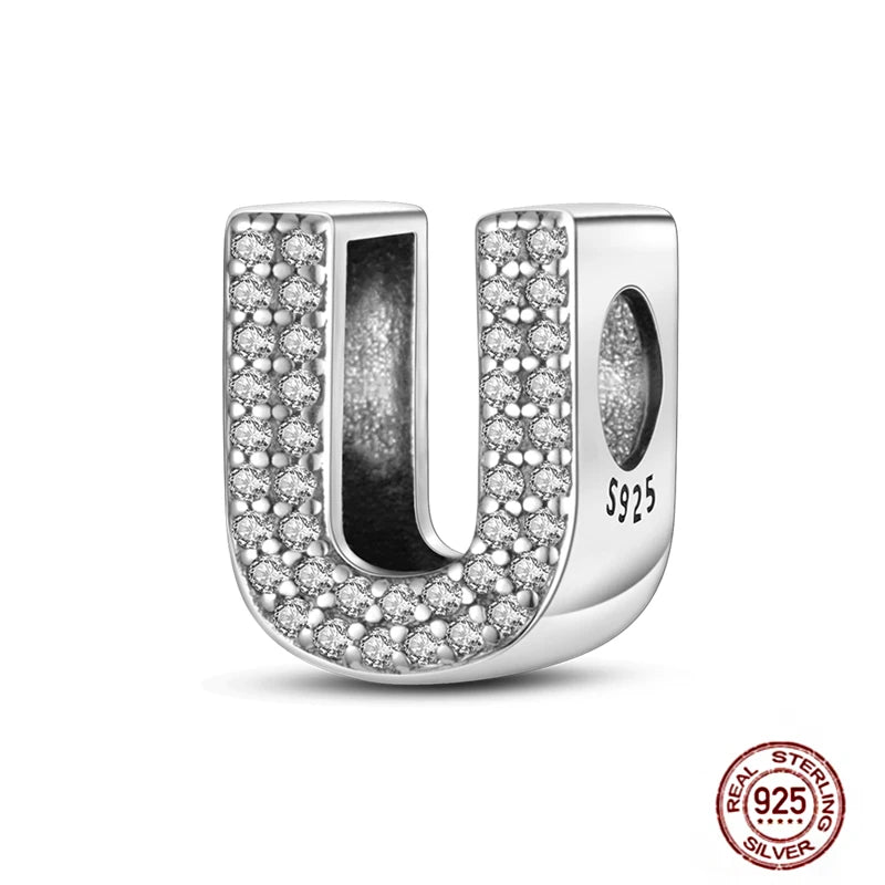 Fit Pendant Original Bracelets Charms Plata De Ley 925 Silver 26 A-Z Alphabet Letters Charm Beads For Women DIY Birthday Jewelry