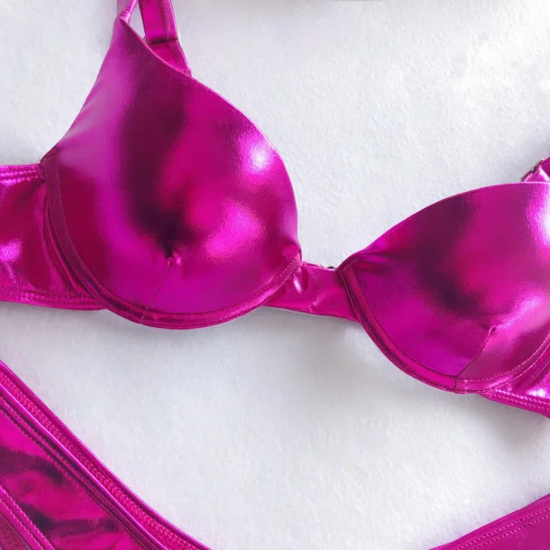 Metallic Push‑Up Thong Bikini