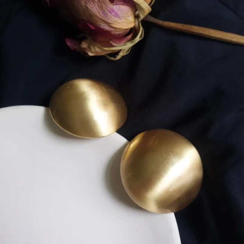 Big Round Frosted Gold Stud Earring for Women
