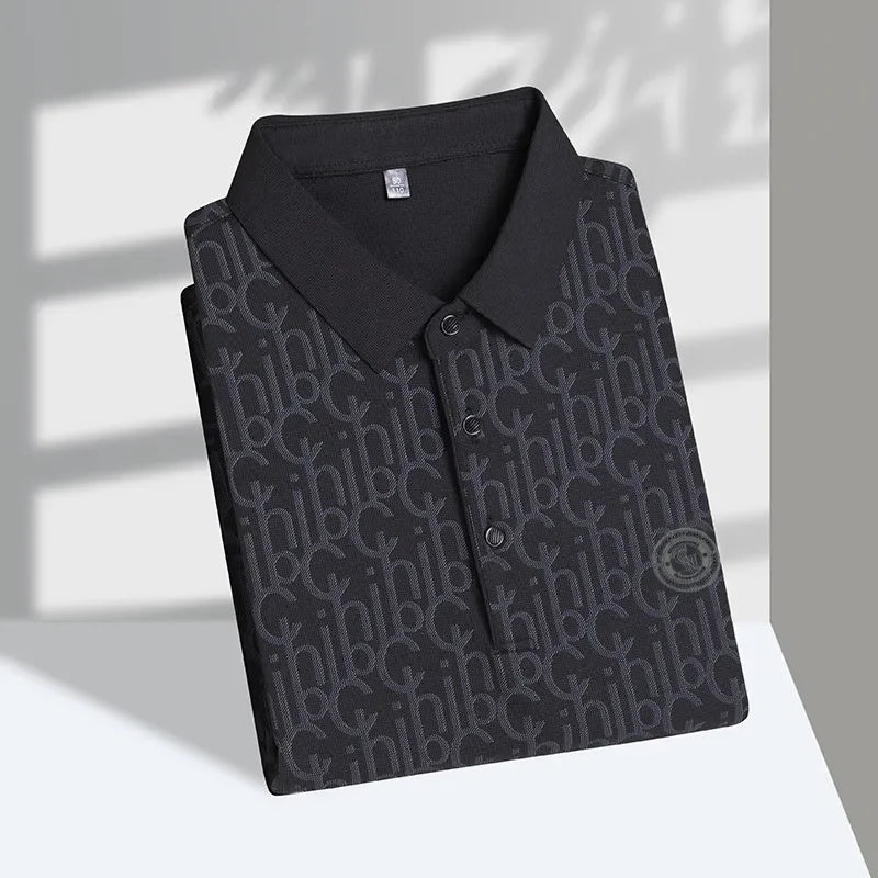 New Men's Business Casual Short Sleeved Shirt with Badge Solid Color Polo Shirt Fashionable Breathable Comfortable Versatile Top