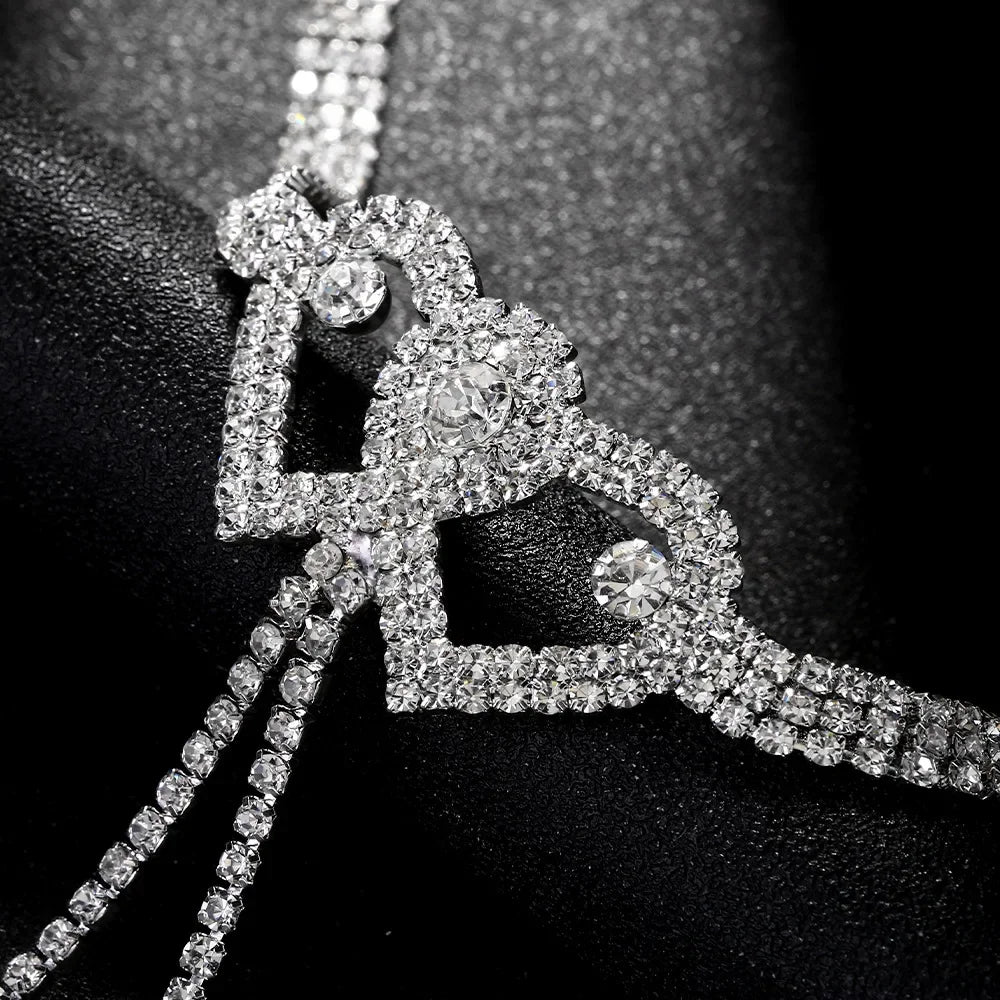 Sexy Double Heart Nipple Chain Necklace for Women Bikini Lingerie Festival Clothing Rhinestone Chest Chain Nightclub Jewelry