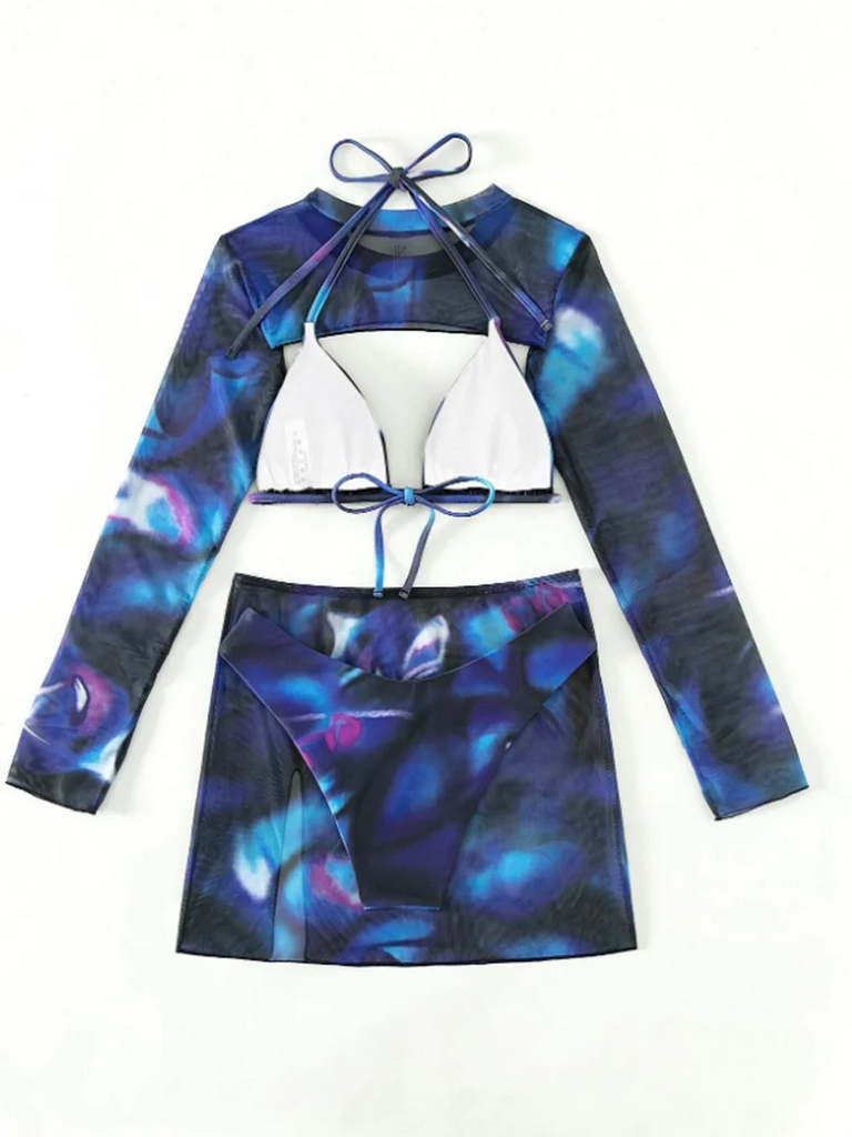 4‑Piece Triangle Halter String Bikini Set