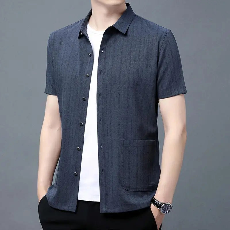 Gray Textured Short‑Sleeve Shirt