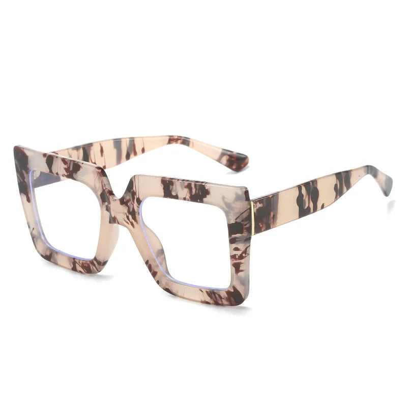 Unique Purple Green Glasses Frame Women New Fashion Oversized Square Computer Eyeglasses Shades Retro Female Clear Lens Eyewear