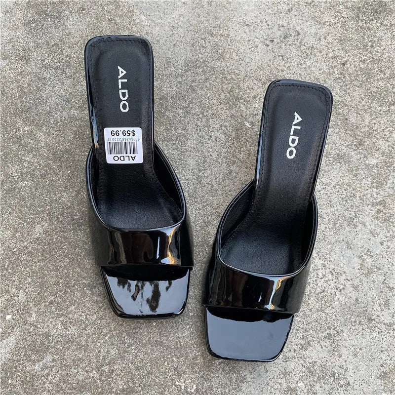Women’s Square‑Head Thin High‑Heel Slippers