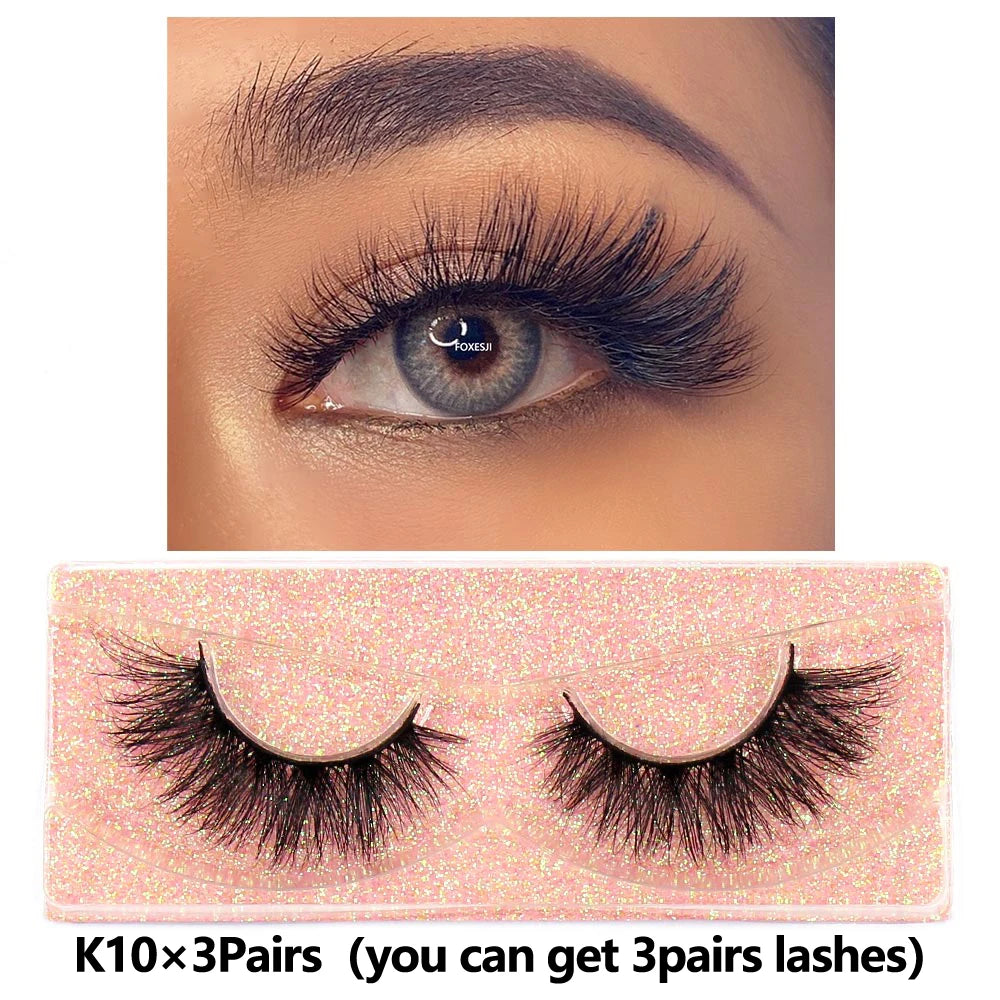 FOXESJI 3Pairs 3D Mink Lashes Fluffy Wispy Soft Corss Mink Fake Eyelashes Reusable Lash Extension Thick False Eyelashes Makeup