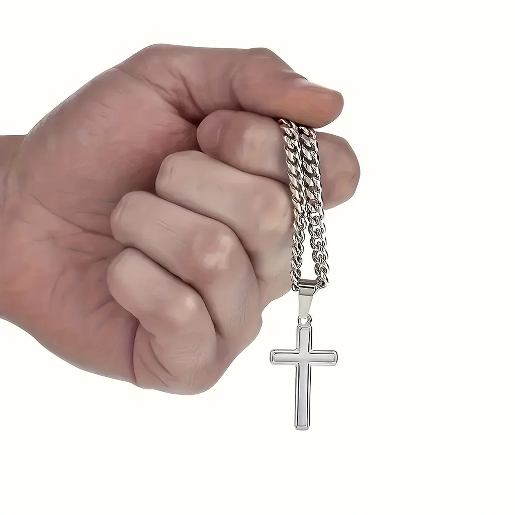 “To My Dad” Cross Necklace – Stainless Steel Cuban Chain with Gift Card & Box