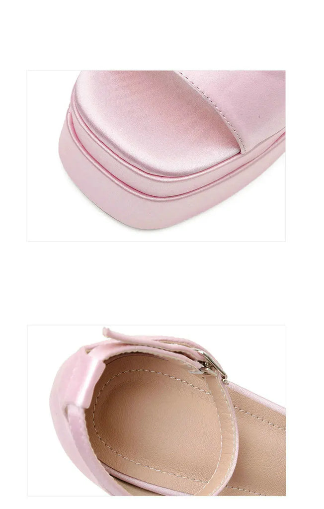 Summer Square‑Head Satin High Heels