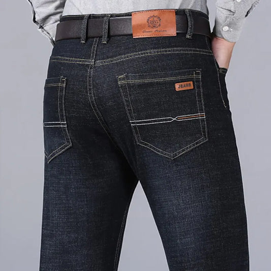 Men’s Soft Black Biker Jeans – Classic Stretch Denim Pants (Sizes 32–38) | Masculine Slim/Straight Fit Moto Style