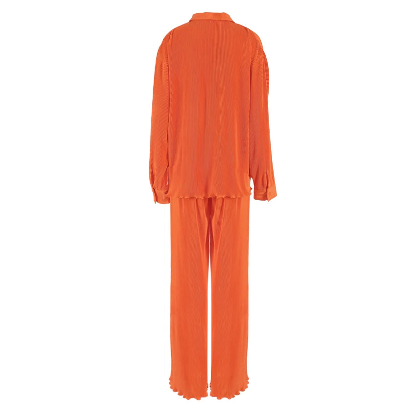 CM.YAYA Street Women's Set Long Sleeve Shirt Tops and Wide Leg Pants Elegant Tracksuit Two Piece Set Sweatsuit Fitness Outfits