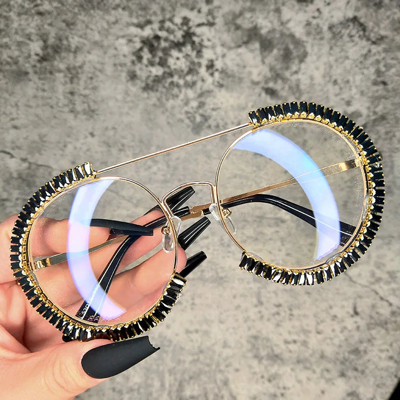 Diamond Round Sunglasses Women 2022 Crystal Blingbling Sun Glasses Men Female Plain Sun Glasses Lunette De Solei Sunglasses
