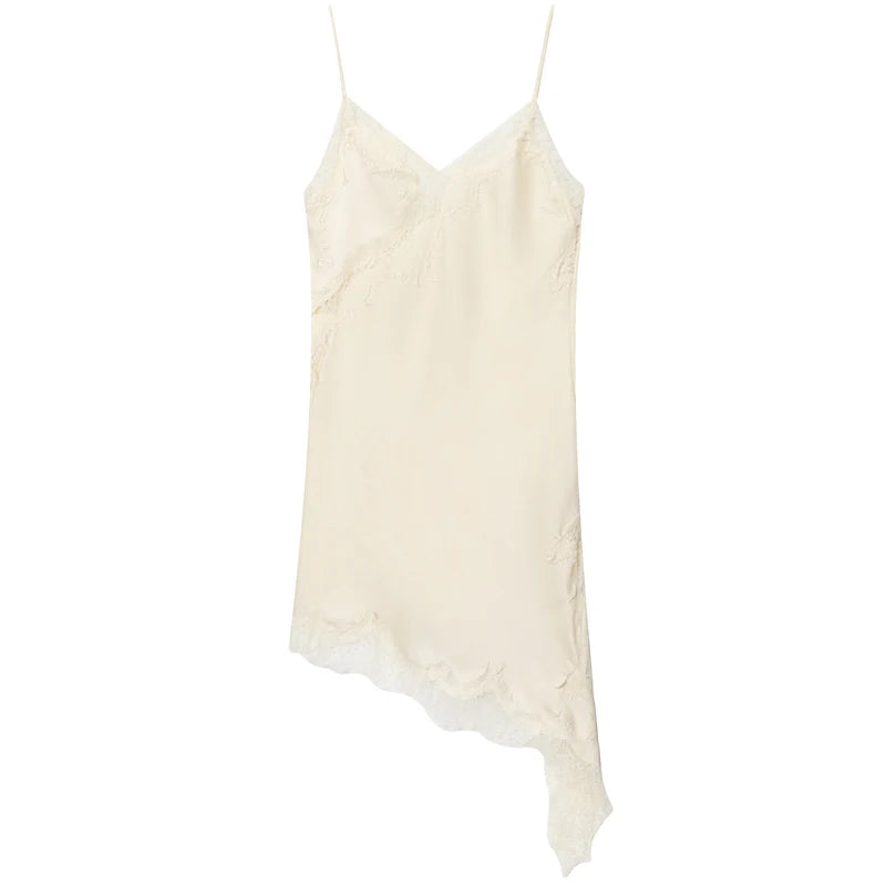 Women’s Lace Asymmetric Slip Dress – Sexy Backless Mini Dress | HXAO Summer 2025 Vestidos