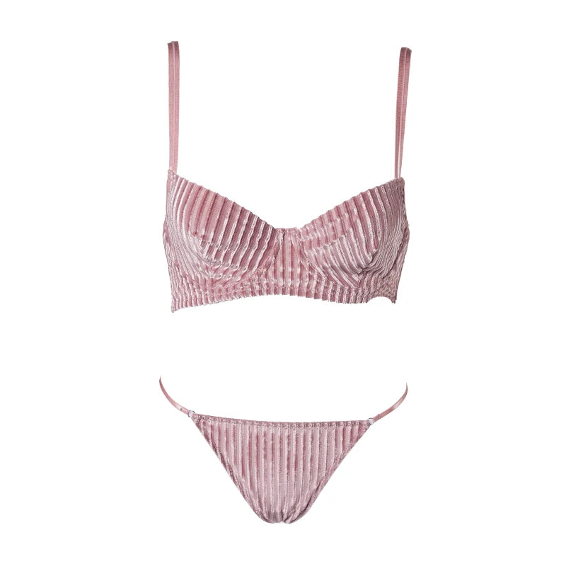 V‑Shape Underwire Ribbed Bra & Brief/Thong Set