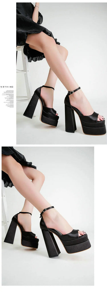 Summer Square‑Head Satin High Heels
