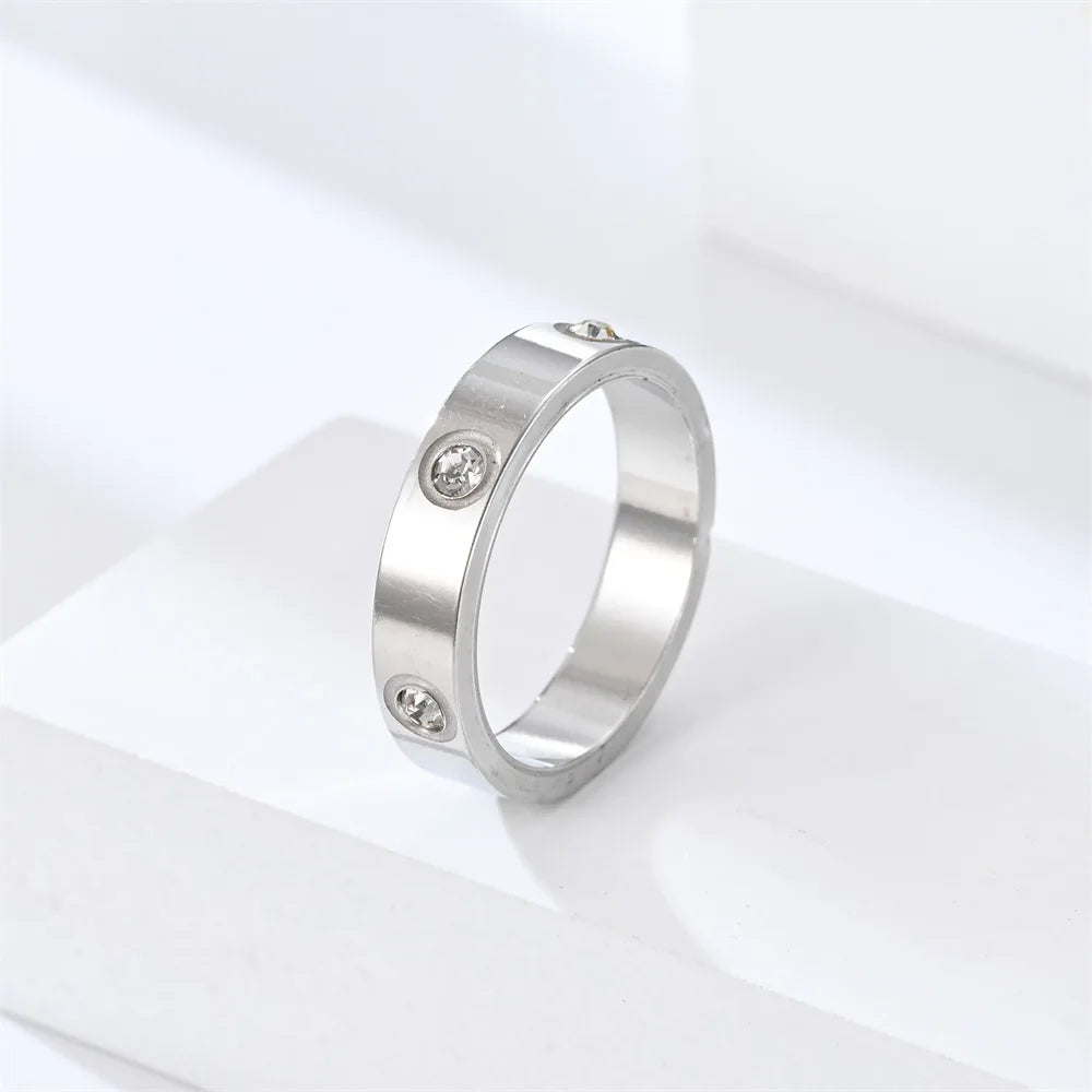 Unisex Stainless Steel Diamond Ring – Classic Fashion Accessory for Men & Women (Sizes 5–11)