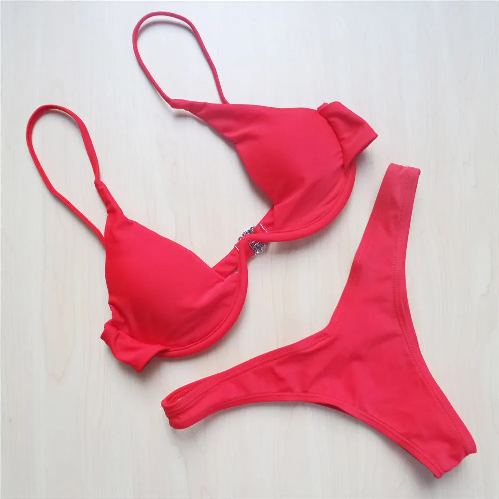 Women’s V‑Bar Underwire Bikini – V‑Shape Wire Two‑Piece Swimsuit S–XL (V439)