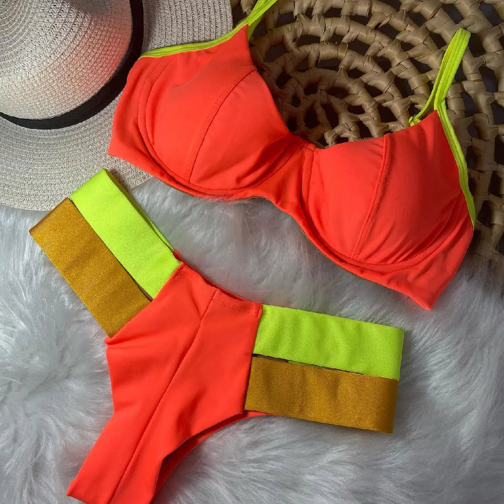2023 Sexy Brazilian Bikini Set High Waist Golden Printed Women Swimwear Push Up Bikinis Swimsuit Female Biquini Bathing Suit