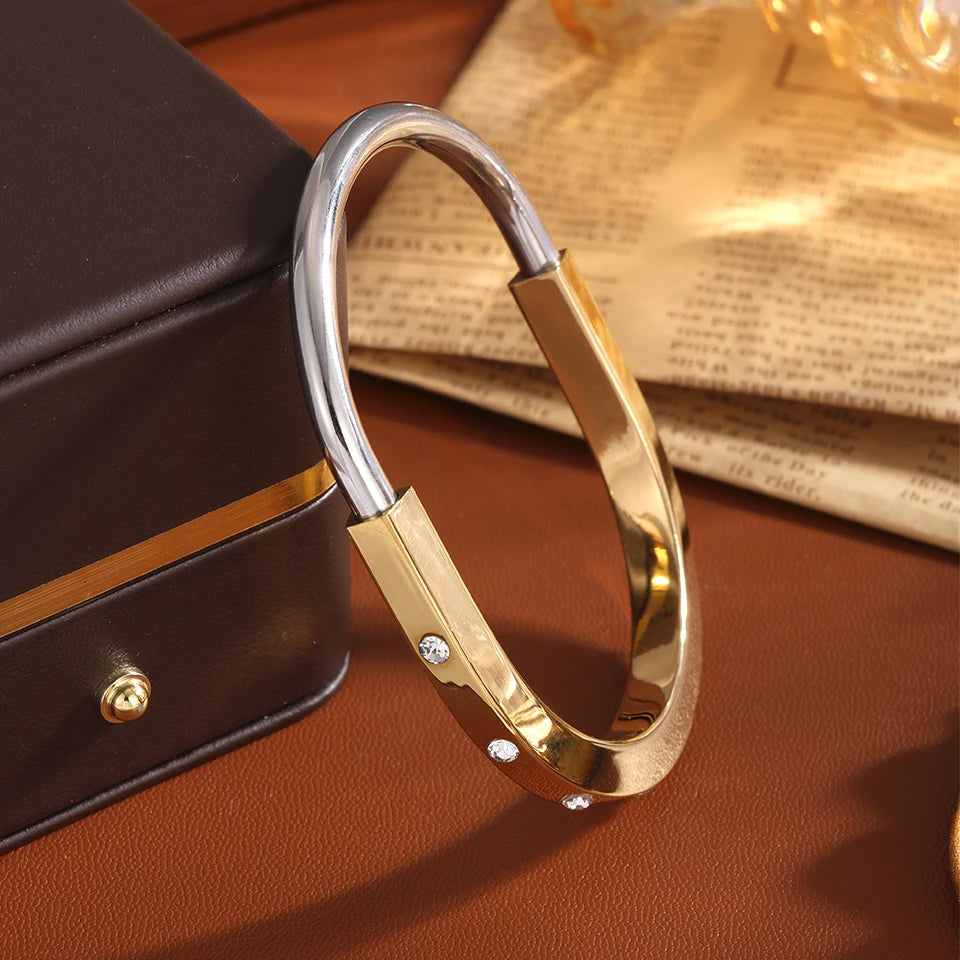 ZAKOL New Stainless Steel Retractable Open Bracelet Bangles for Women Unisex 18K Gold Color Cuff Bangle Party Jewelry Gift