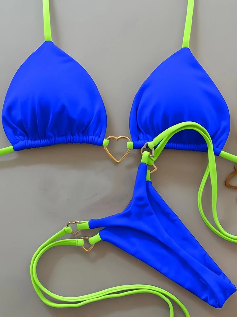 Women’s Sexy Halter Triangle Bikini – Low‑Waist Brazilian Thong Two‑Piece Swimsuit (Solid Color)